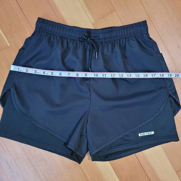 Black athletic shorts drawstring elastic‎ waist workout yoga athleisure neutral - Picture 8 of 9